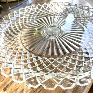 Vintage 13.5" Clear Waterford Waffle Glass Cake Torte Plate Scalloped Edge